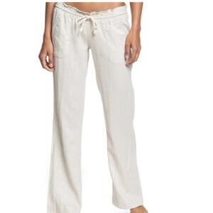 Roxy Oceanside Linen Blend Pants Summer Beach Wide Leg Size Small NWT